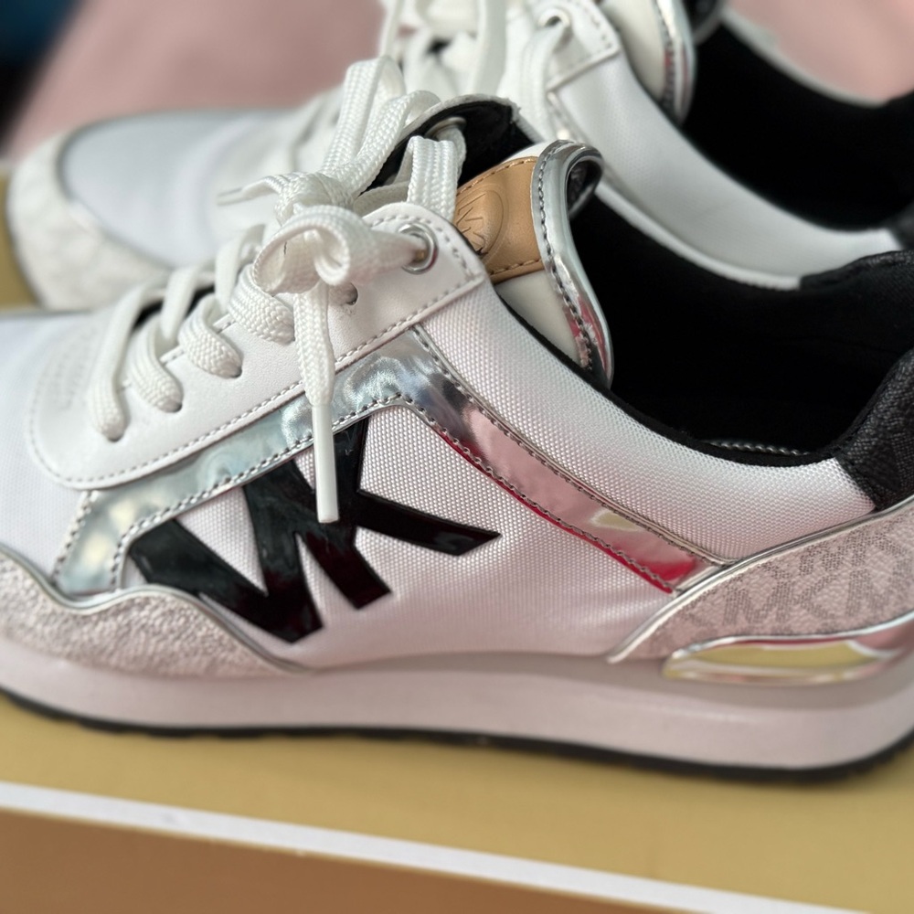 Michael Kors Black and White Sneakers with MK Logo and Thick Midsole